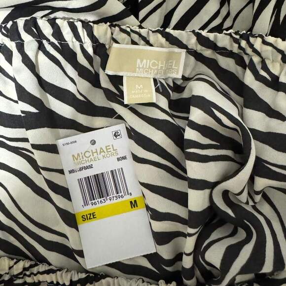 MICHAEL KORS Zebra Off-the-Shoulder Long Sleeve Ruffle Crepe Top NWT Medium - Picture 9 of 11